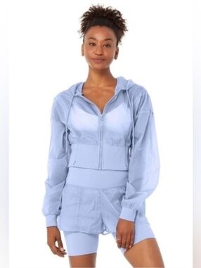 Alo Light Blue Cropped Windbreaker Jacket